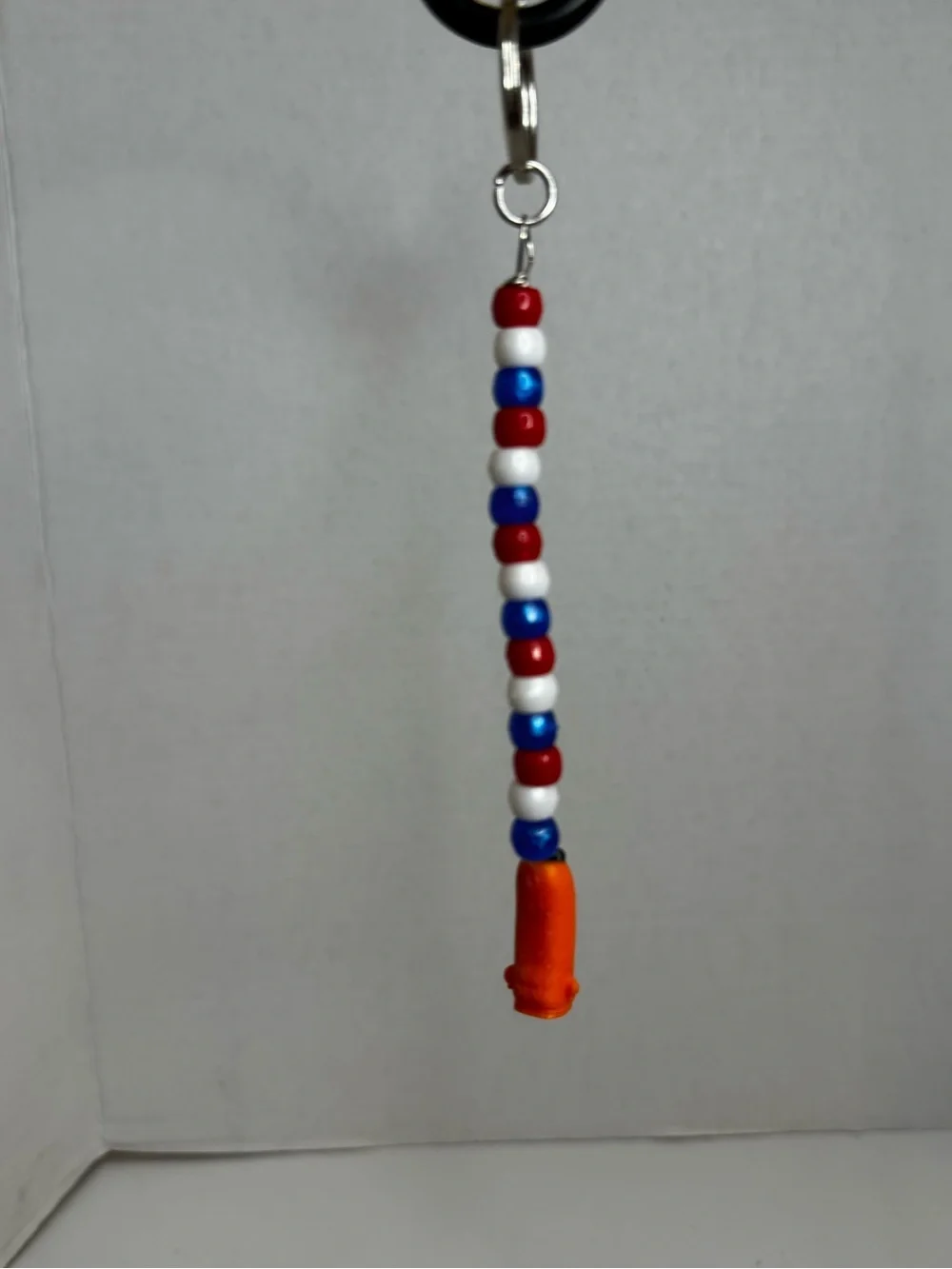 Shopkins Red White Blue Beaded Keychain with Orange Character